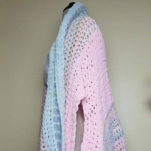Bohemian Pastel Rainbow Crochet Midi Vest Jacket - Picture 3 of 8